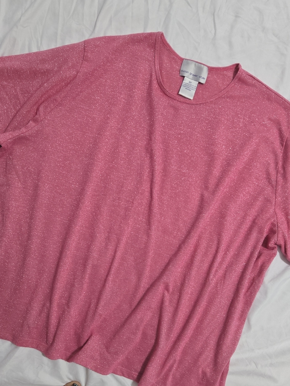 Susan Graver Style Sparkle Short Sleeve Tee in Pink Size 2X